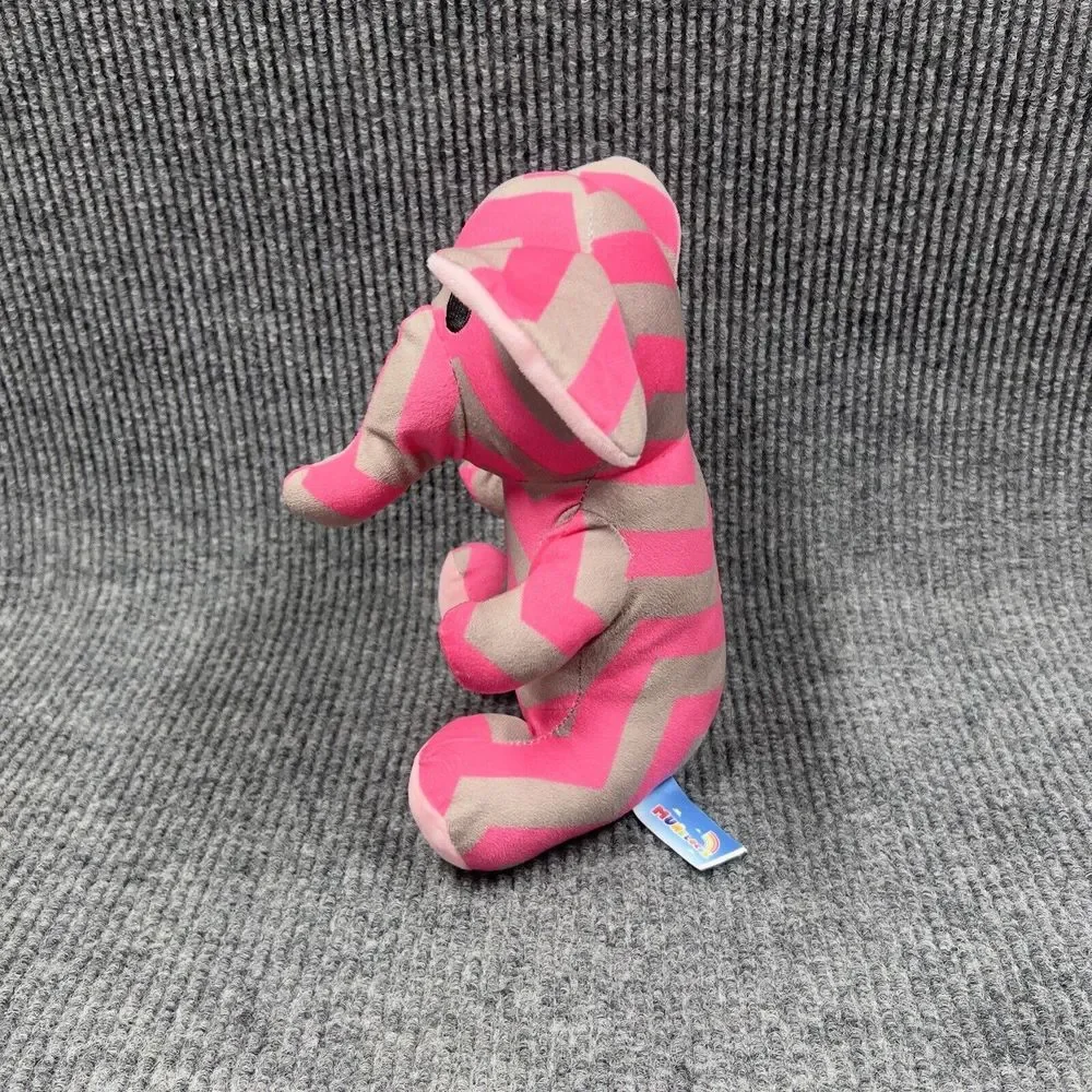 Munelocos Pink Gray Elephant‎ 12” Plush Stuffed Animal Embroidered Eyes Toy